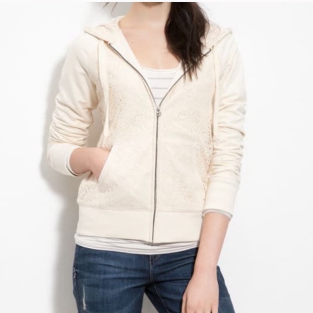 Lucky Brand Cream Zip-Up Hoodie